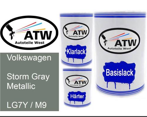 Volkswagen, Storm Gray Metallic, LG7Y / M9: 500ml Lackdose + 500ml Klarlack + 250ml Härter - Set, von ATW Autoteile West.